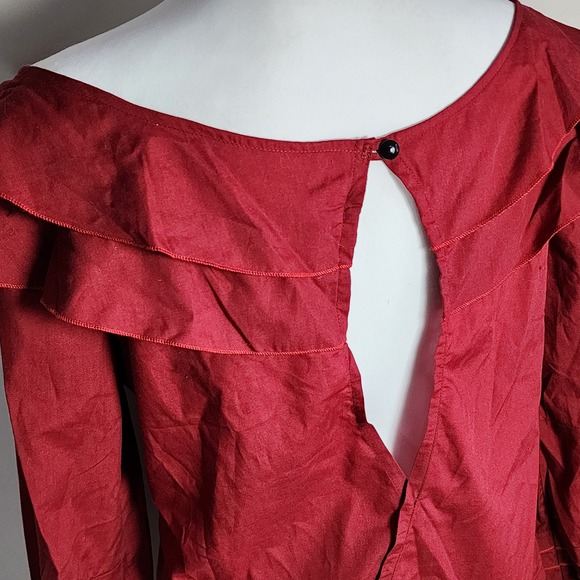Subtitled Ruffle Blouse Womens M Red Off Shoulder Open Back Romantic Bardot Top - Picture 4 of 10